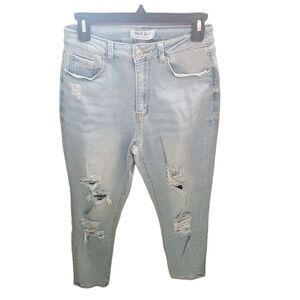 Wax Jean Collections Womens Size 7 Blue Solid Tattered Skinny Jeans